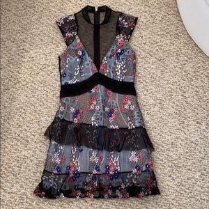 Self Portrait black/pink/blue floral lace dress 4